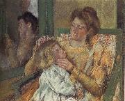Mary Cassatt Mother doing up daughter-s hair France oil painting artist